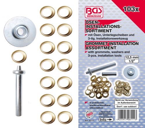 Očko kovové 12,5 mm + lisovací přípravek, sada 103 dílů - BGS 8111