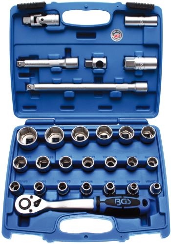 Gola sada 1/2", palcové rozměry 3/8"–1 1/4", šestihranné hlavice, 27 dílů – BGS 2216