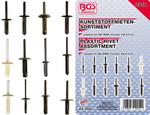 Příchytky čalounění pro vozy GM, BMW, Chrysler, VW & Ford, 235 dílů - BGS 9054