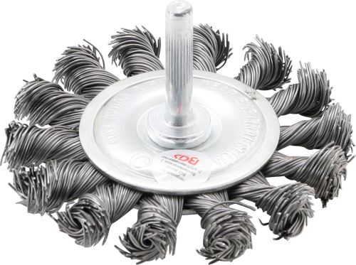 Kartáč plochý copový 75mm, dřík 6mm, ocelový drát 0,5mm - BGS 3982