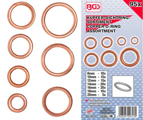 O-kroužky,  Copper, O 6 - 20 mm, 95 kusů - BGS 9313