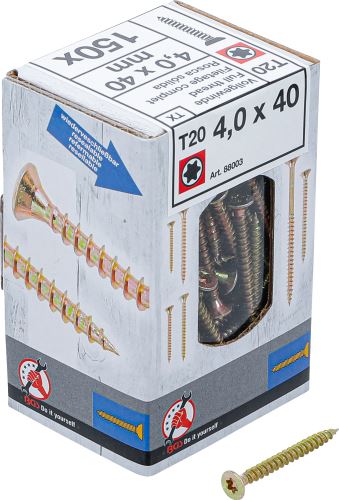 Víceúčelové šrouby, T-profil (pro Torx) T20, 4, 0 x 40 mm, 150 ks - BGS 88003