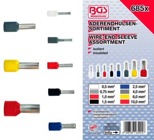 Dutinky kabelové 0,5-10,0mm2, sortiment 685 dílů - BGS 14120