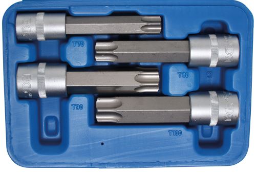 Hlavice nástrčné, 12,5 mm (1/2"), MAXI, T-profil (pro Torx) s otvorem, 4dílná sada - BGS 5