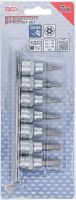 Sada nástrčných hlavic, 10 mm (3/8"), T-profil (pro Torx) s otvorem T15 - T50, 7dílná - BG (3)