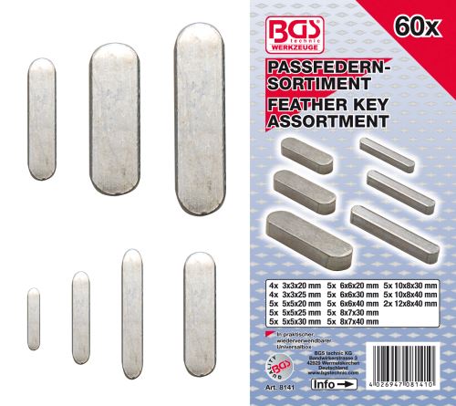 Pera těsná 3x3x20 mm - 12x8x40 mm, sortiment 60 dílů - BGS 8141
