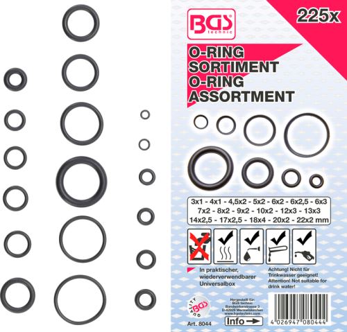 O kroužky, O 3 - 22 mm, 225 dílů - BGS 8044