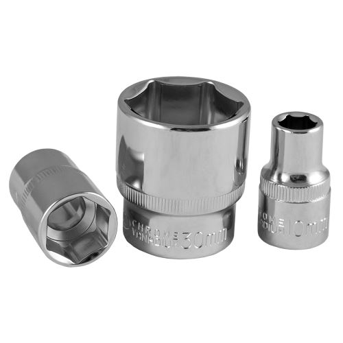 JBM Hlavice nástrčné 1/2"  šestihranná krátká zásuvka 13 - 32 mm - pochromované