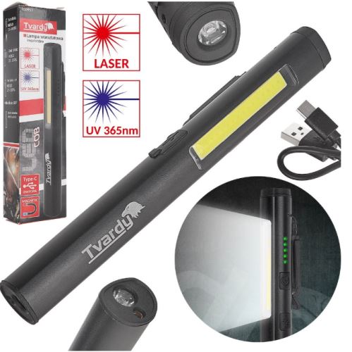 Lampa dílenská LED, Magnetická inspekční COB 5W+3W UV laser 800mAh 400lm IP - GEKO T00952