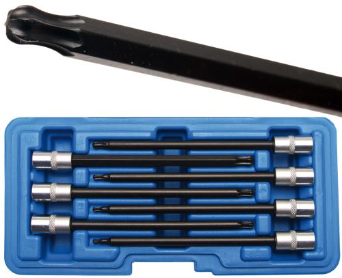 Hlavice zástrčné 1/4" T-profil T10-T40 x 130 mm, s koulí, 7 dílů - BGS 8618