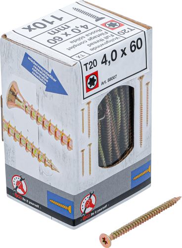 Víceúčelové šrouby, T-profil (pro Torx) T20, 4, 0 x 60 mm, 110 ks - BGS 88007