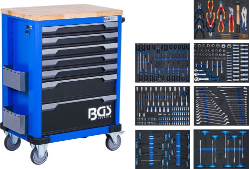 Dílenský vozík s nářadím 7 zásuvek 286 ks BGS 6067