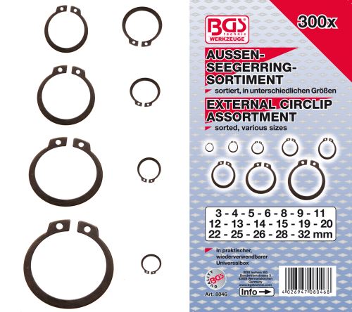 Pojistky seger - vnější, sada 300 dílů, PVC kazeta - BGS 8046
