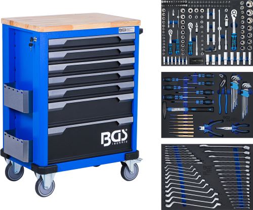 Dílenský vozík s nářadím 7 zásuvek 263 ks BGS 6066