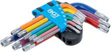 Sada zahnutých klíčů,  vícebarevné,  krátké,  T-profil (pro Torx) s otvorem T10 - T50,  9d