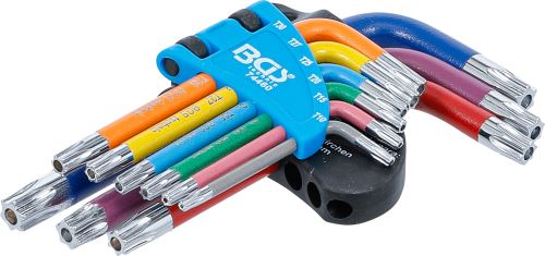 Sada zahnutých klíčů,  vícebarevné,  krátké,  T-profil (pro Torx) s otvorem T10 - T50,  9d