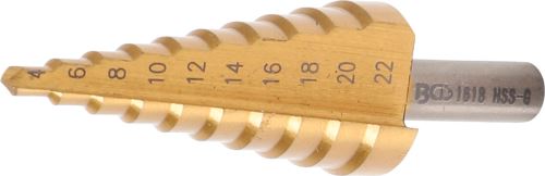 Vrták kónický HSS, průměr 4,0 - 22,0 mm, stupňovitý, potitanovaný - BGS 1618