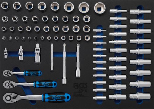 Gola sada v pěnové vložce do vozíku 1/4", 3/8" a 1/2", 80 dílů – BGS 4015