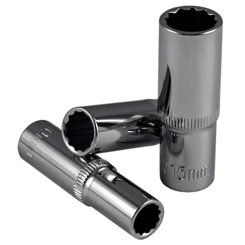 JBM Hlavice nástrčné 3/8" - 65 mm dlouhé, 12bodová patice 10 - 15  mm - chromovaná