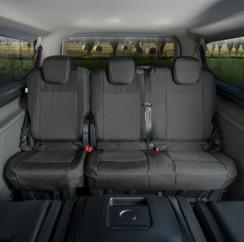 Přesné autopotahy Ford Transit / Tourneo Custom 2024- (2. nebo 3. řada, dělení sedaček 1+2