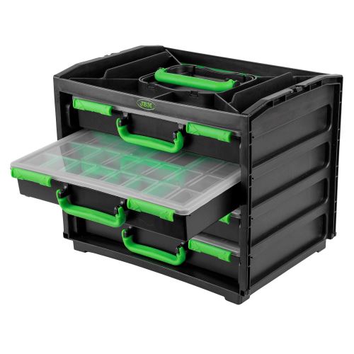 Box plastový s přihrádkami na šroubky a drobný materiál. 4 šuplata