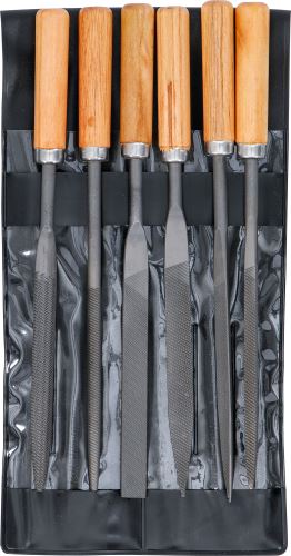 Sada jehlových pilníků, dřevěná násada, 100 mm, 6dílná - BGS 50201